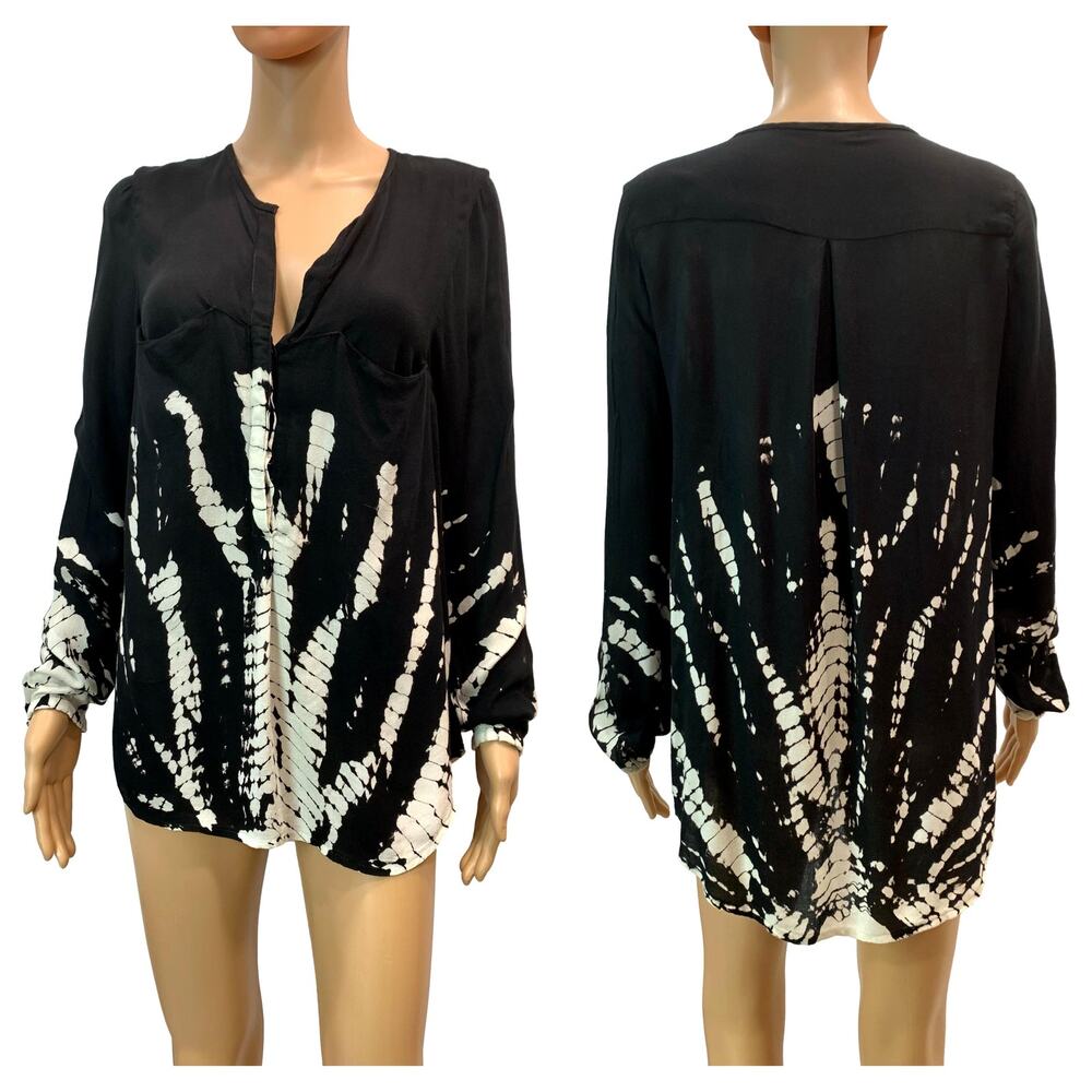 Young Fabulous & Broke Black Rayon Oversized Tunic White Bleach Pattern | S